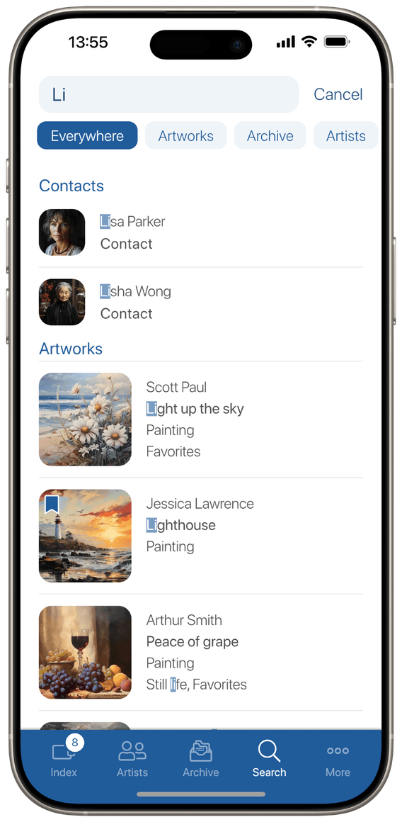 App gallerist.pro - search